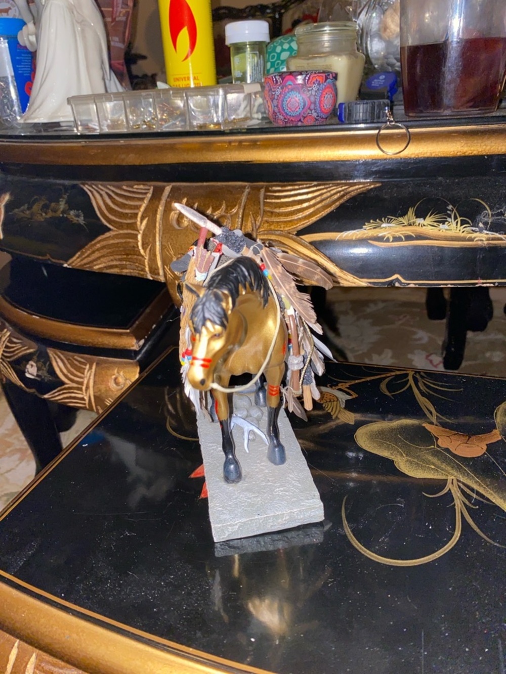 The Trail Of Painted Ponies Medicine Gold and Black Native Warrior Horse Figuri - Picture 4 of 7